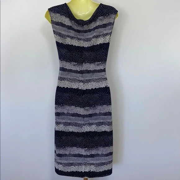 Ralph Lauren Dress Ruched Black Grey White Dot MIDI NWOT 6 - Picture 5 of 7